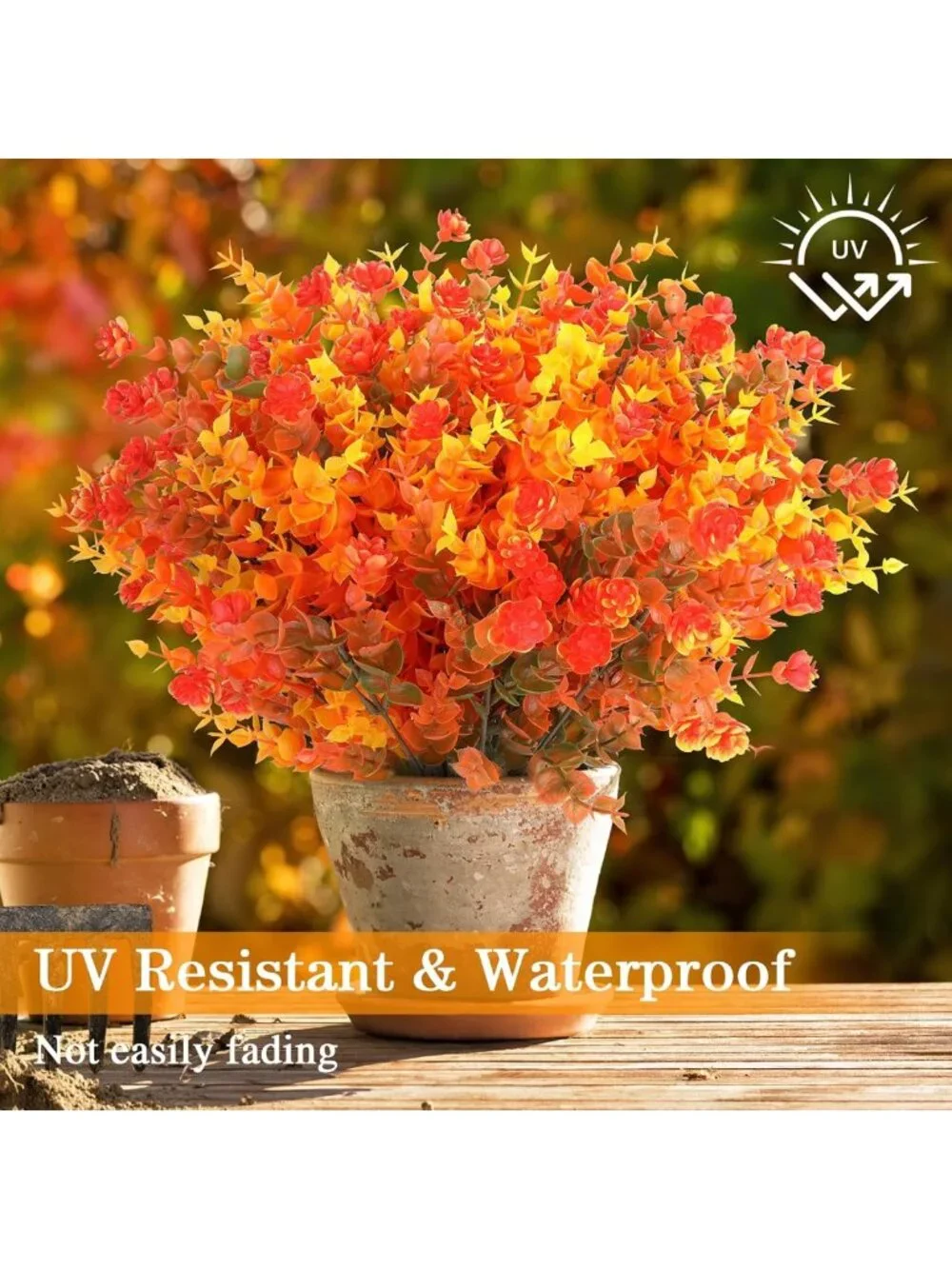 12 Bundles Faux Fall Flowers - No Fade Plastic Plants for Indoor/Outdoor Decor